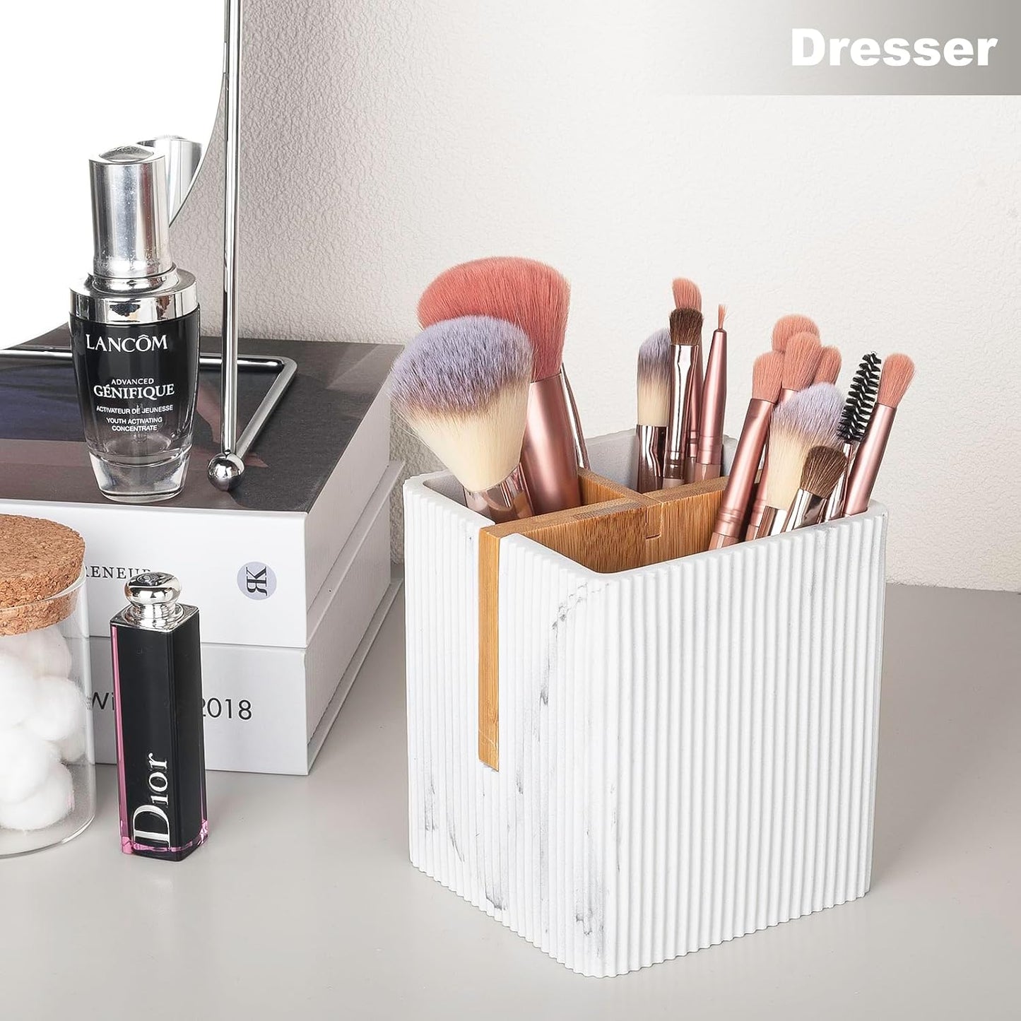 Toothbrush Holders for Bathroom, Bamboo Electric Toothbrush Stand, White | Toothbrush and Toothpaste Organizer for Sink Countertop, Bathroom Storage Stand for Brushing Accessories