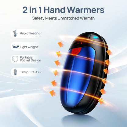 Hand Warmers Rechargeable, 2 Pack Portable Pocket Hand Warmers, 20Hrs Long Heating Double Warm Electric Handwarmers, Reusable Heater for Outdoors, Camping, Hunting, Golf, Fishing