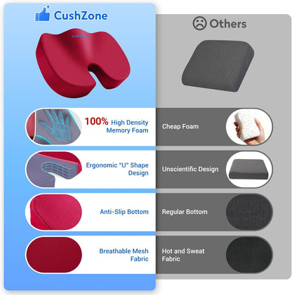 CushZone Seat Cushion Memory Foam Chair Pad for Office & Car, Black