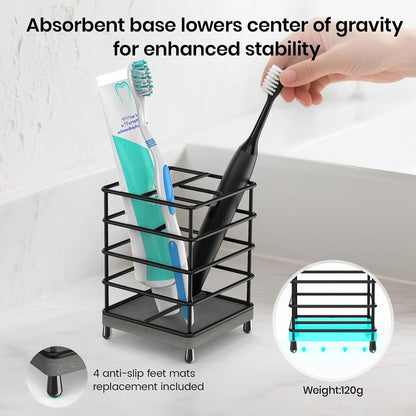 Toothbrush Holder with Quick Drying Mat—Toothbrush and Toothpaste Holders for Bathrooms—5 Slots Openwork Design Black Toothbrush Holder Set,Bathroom Counter Organizer for Electric Toothbrush