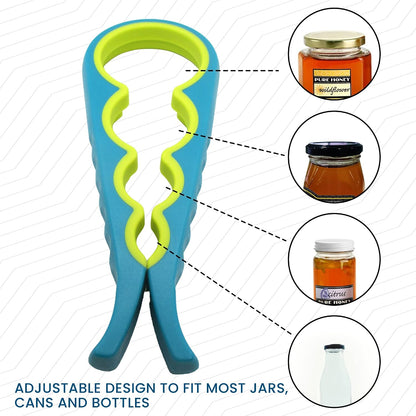 Gadgetime USA 4 in 1 Jar and Bottle Opener -(2 pack) Non-slip, Kitchen tool - Easy to Use Multifunctional for Weak Hands Seniors, or Arthritis - (Blue and Red)