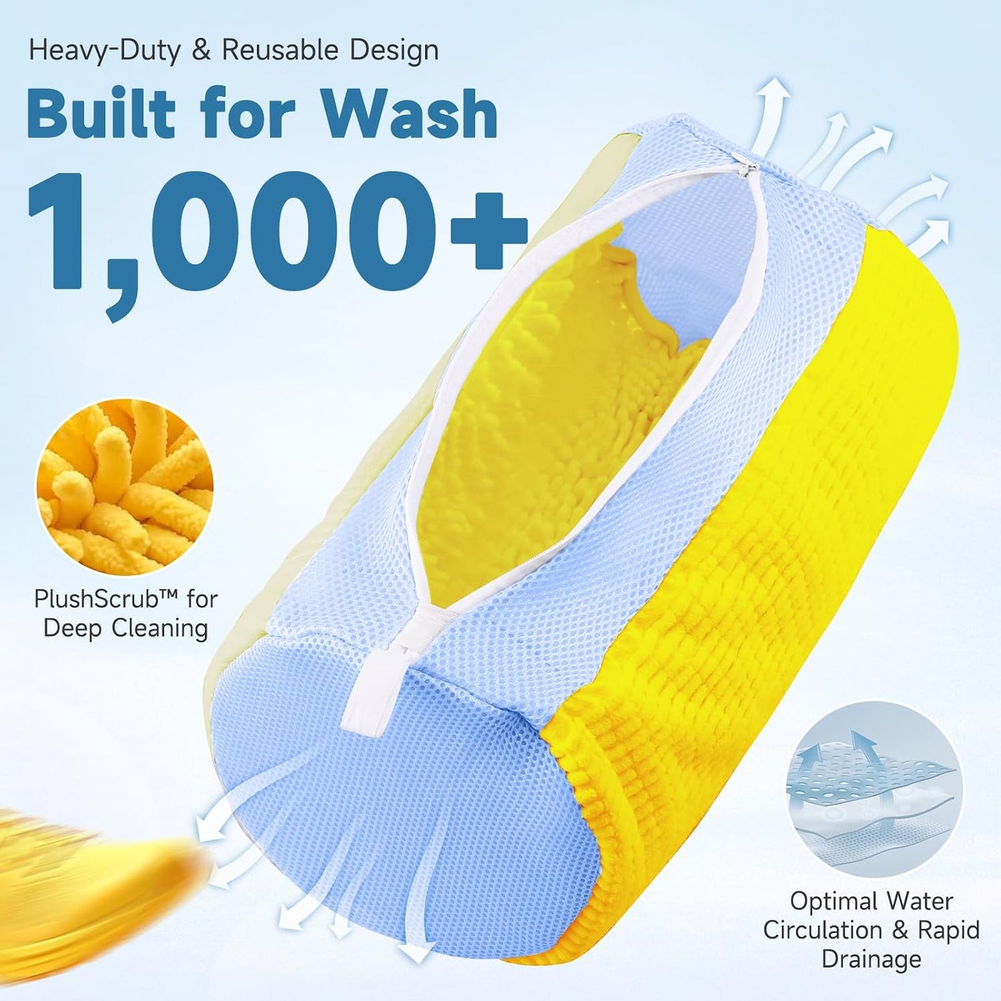 2PCS XXL Shoe Washing Machine Bag with Adjustable Shoes Trees - Heavy Duty Reusable Shoe Laundry Bag for Washer and Dryer - 360° Deep Clean & Protect Chenille Microfiber Sneakers Wash Bags - White