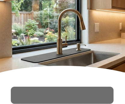 Customizable Kitchen Sink Faucet Mat: 30"Lx5.5"W Absorbent Splash Guard | Non-slip Fabric Rubber Mat, Cut to Fit Oval Rectangle Square Faucet & 2,3,4 Holes Irregular Sink with Soap Dispenser Air Gap