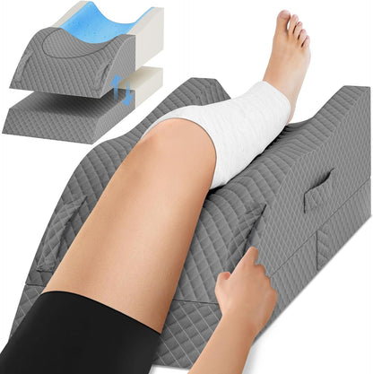 TranquilRelax Leg Elevation Pillows for After Surgery, Wedge Pillow, Grey | Memory Foam, All-around Knee & Ankle Support for Swelling, Height-adjustable, Nop-Slip Bottom, Washable Cover, Single-leg