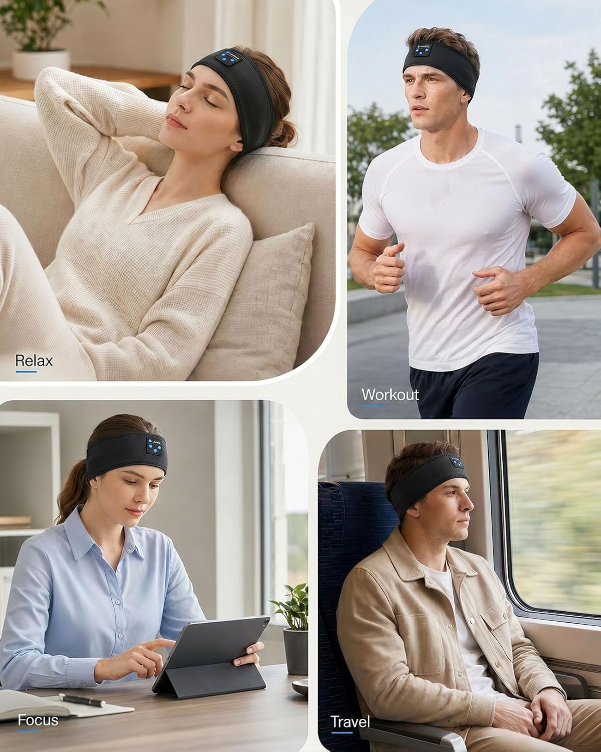 Sleep Headphones Headband, Bluetooth 5.4 Sleeping Headphones for Side Sleepers, Wireless Headband Headphones with Ultra-Thin Stereo Speakers for Sports, Workout, Travel, Meditation