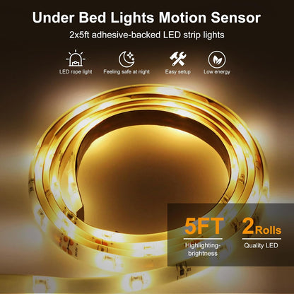 Vansky Motion Activated Bed Light, Flexible LED Strip Motion Sensor Night Light Bedside Lamp Illumination with Automatic Shut Off Timer (Warm Soft Glow)