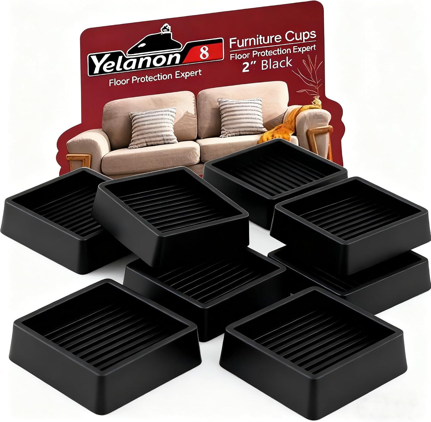 Non Slip Furniture Pads for Hardwood Floors -8 Pcs 3” Furniture Coasters Cups, Anti Skid Furniture Grippers Rubber Feet, Floor Protectors for Furniture Bed Couch Stoppers