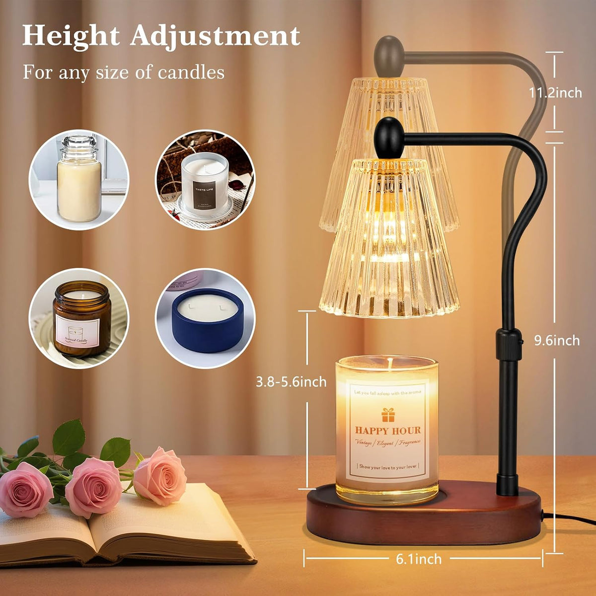 Imenlox Candle Warmer Lamp, with Timer & Dimmer, Adjustable Height, Christmas Birthday Mothers Day Gifts for Women Mom Her, House Warming New Home Thanksgiving Décor (Amber)