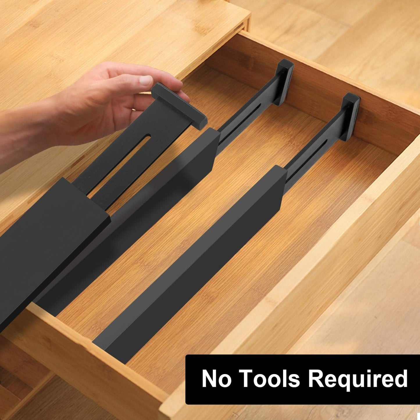 Bamboo Drawer Dividers, Adjustable Drawer Organizers, Fits 12.6–16" Drawers | 2.5" High, 4 Pack Expandable Drawer Separators for Kitchen, Nursery, Dressers & Office Storage, Natural