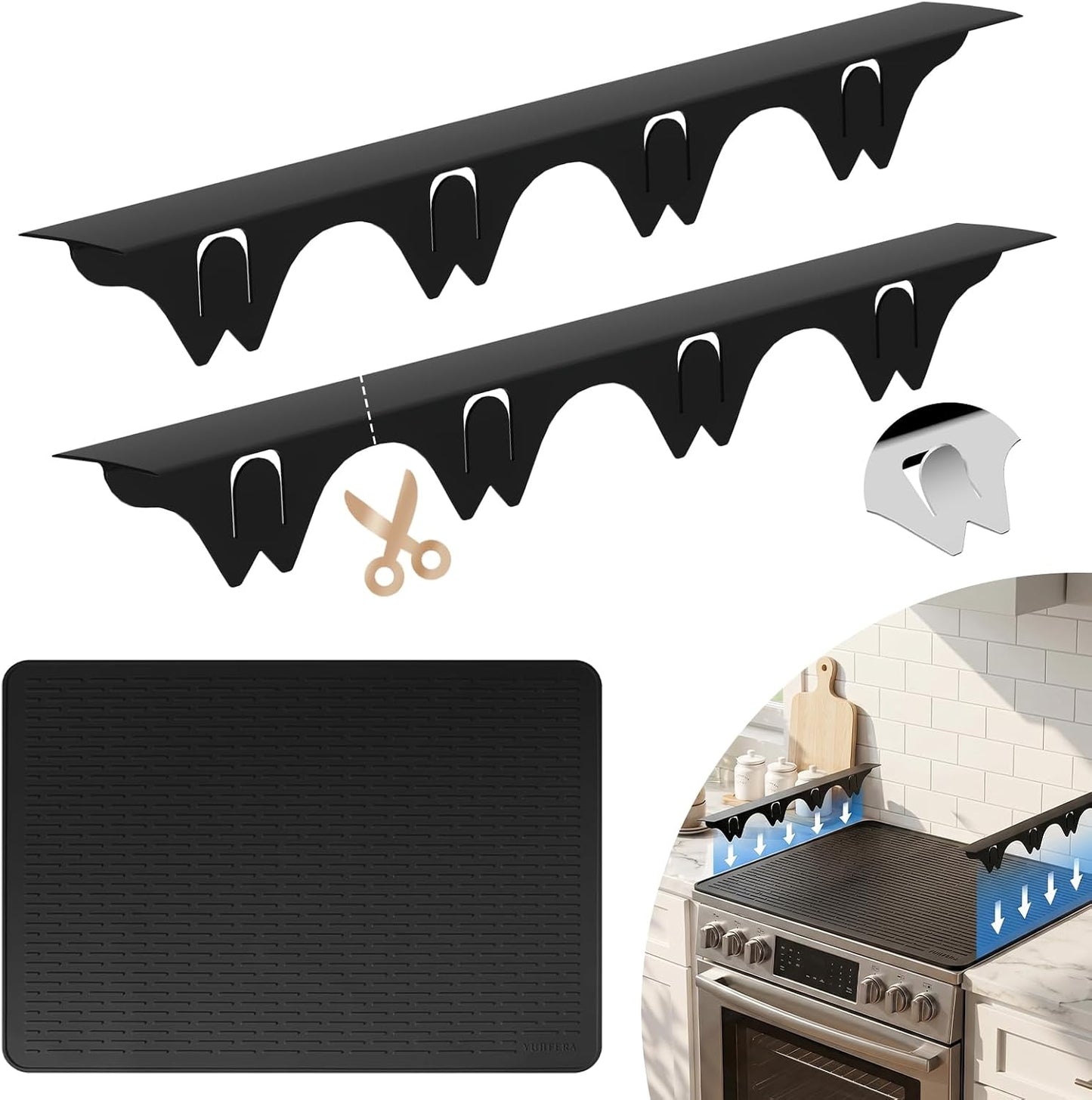 Silicone Stove Gap Covers with Stainless Steel, Oven Gap Filler Seals Gaps Between Stovetop and Counter, Stove Gap Guards Range Trim Kit, Easy to Clean Stove Gap Guard (Black 2 Pack,25")