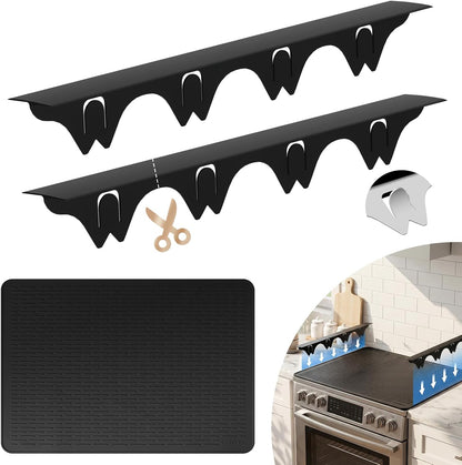 Silicone Stove Gap Covers with Stainless Steel, Oven Gap Filler Seals Gaps Between Stovetop and Counter, Stove Gap Guards Range Trim Kit, Easy to Clean Stove Gap Guard (Black 2 Pack,25")