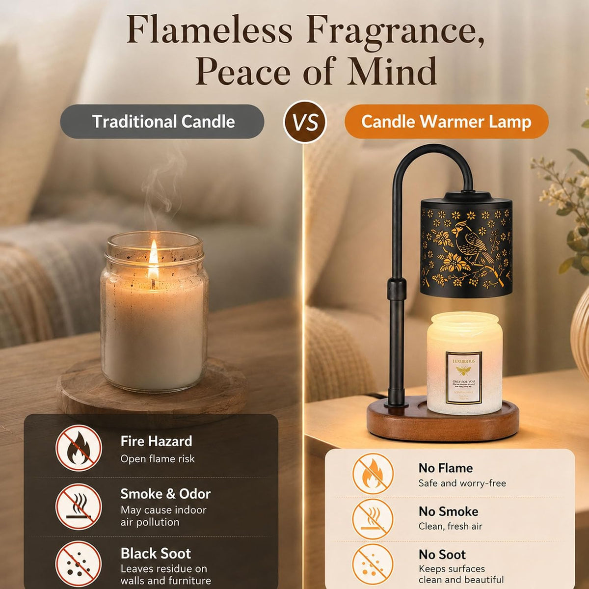 Dimmable Candle Warmer Lamp with Timer Adjustable Height for Scented Jar Candles Electric Candle Wax Melt Warmer for Home Decor Christmas Birthday Gifts for Women Mom(Hummingbird)