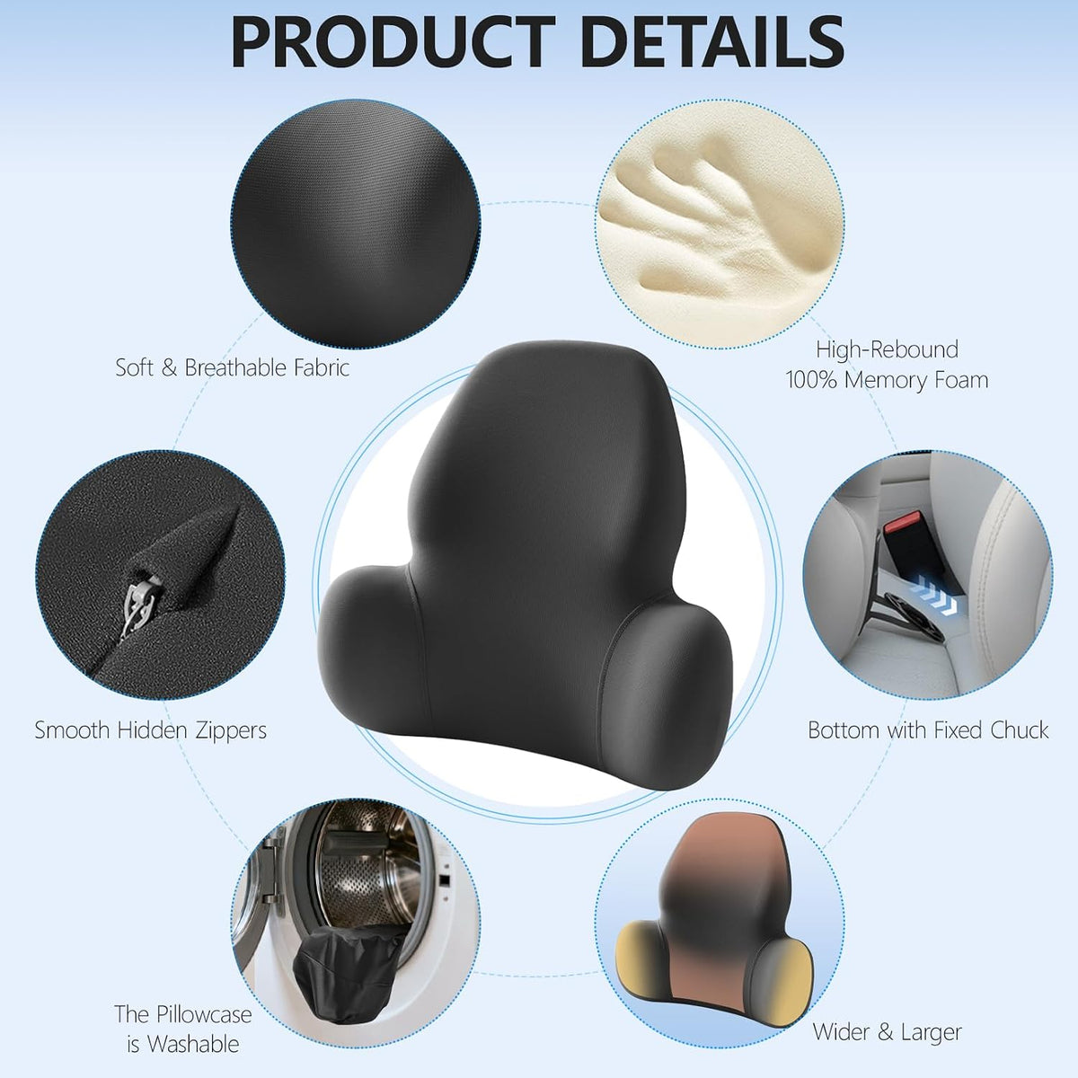 BABUR Memory Foam Lumbar Support Pillow for Car, Lower Back Pain Relief