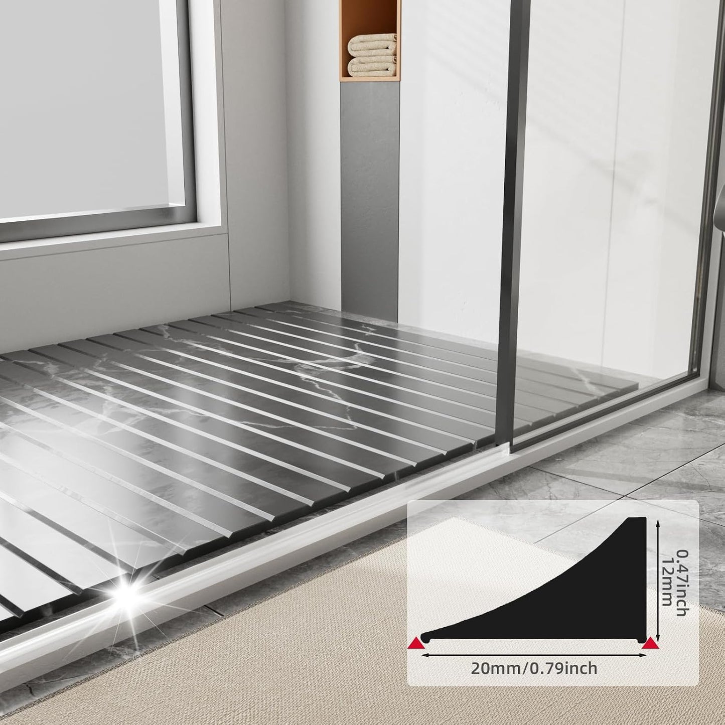 78 inch Shower Threshold Water Dam Barrier Water Stopper, Glass Shower Door Bottom Seal Strip, Silicone Rubber Kitchen Sink Splash Guard for Countertop, Bathtub, Bathroom（White）