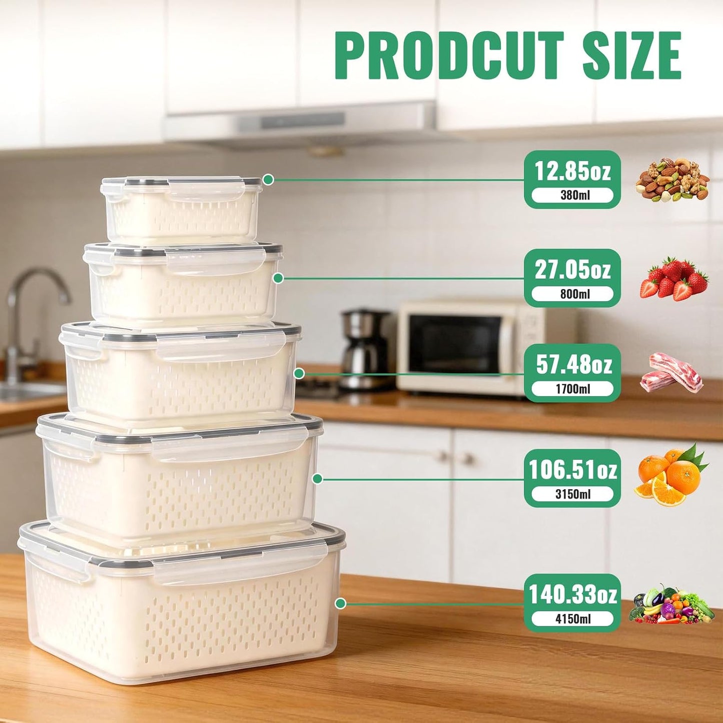 3 PCS Fruit Storage Containers for Fridge with Removable Colander | Berry Produce Storage Containers for Fridge with Strainer Lid Leakproof Containers Keep Fruits Vegetables Berry Fresh longer