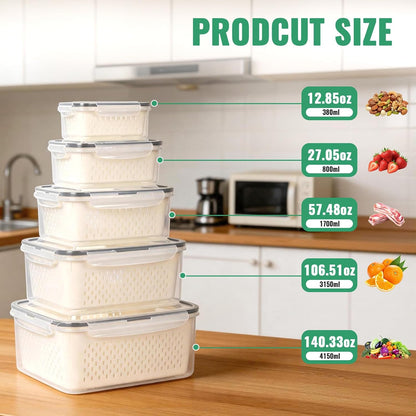 3 PCS Fruit Storage Containers for Fridge with Removable Colander | Berry Produce Storage Containers for Fridge with Strainer Lid Leakproof Containers Keep Fruits Vegetables Berry Fresh longer
