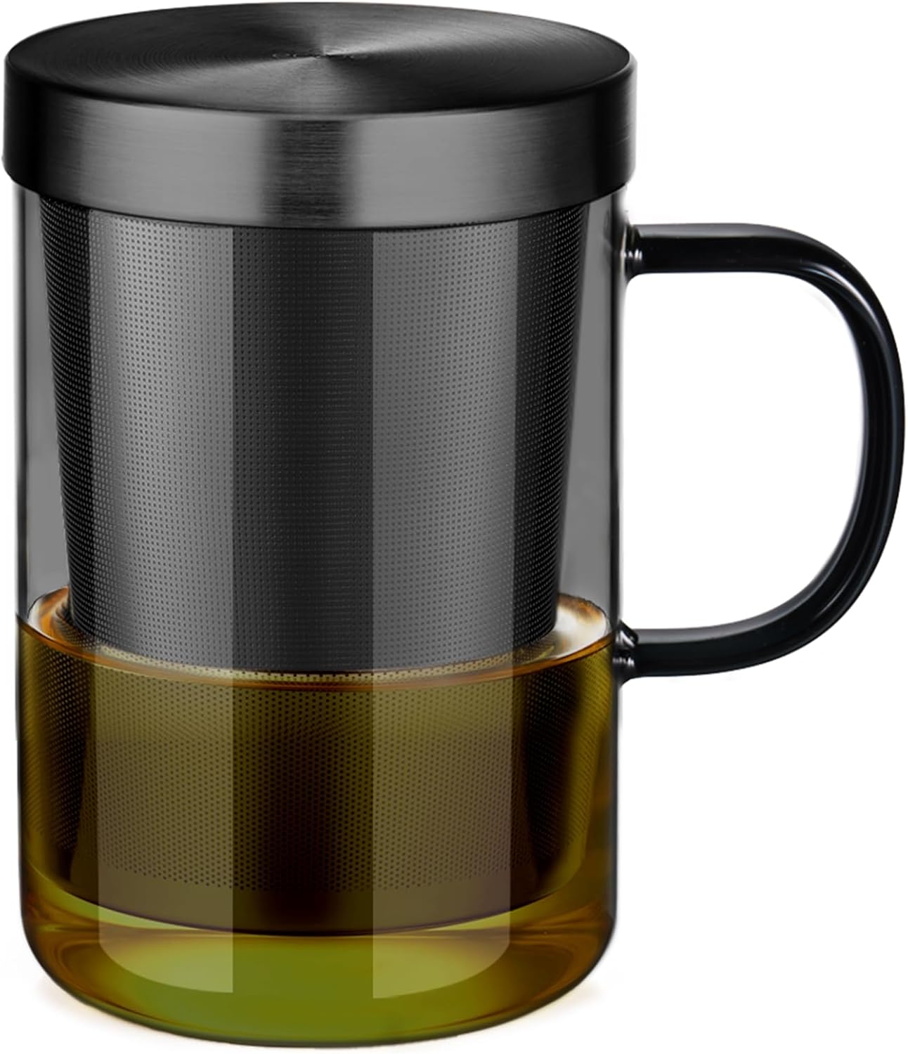 ecooe 16.9 OZ Borosilicate Glass Tea Mug Cup Glasses with Stainless Steel Infuser & Lid, Loose Leaf Tea Cup Clear Teacup 430mL(Use Capacity) | 500ml, Clear Glass Tea Cup, with Stainless Steel Infuser/Lid, Teacup for Loose Leaf Tea, Birthday for Parents