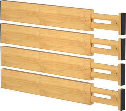 Bamboo Drawer Dividers, Adjustable Drawer Organizers, Fits 12.6–16" Drawers | 2.5" High, 4 Pack Expandable Drawer Separators for Kitchen, Nursery, Dressers & Office Storage, Natural