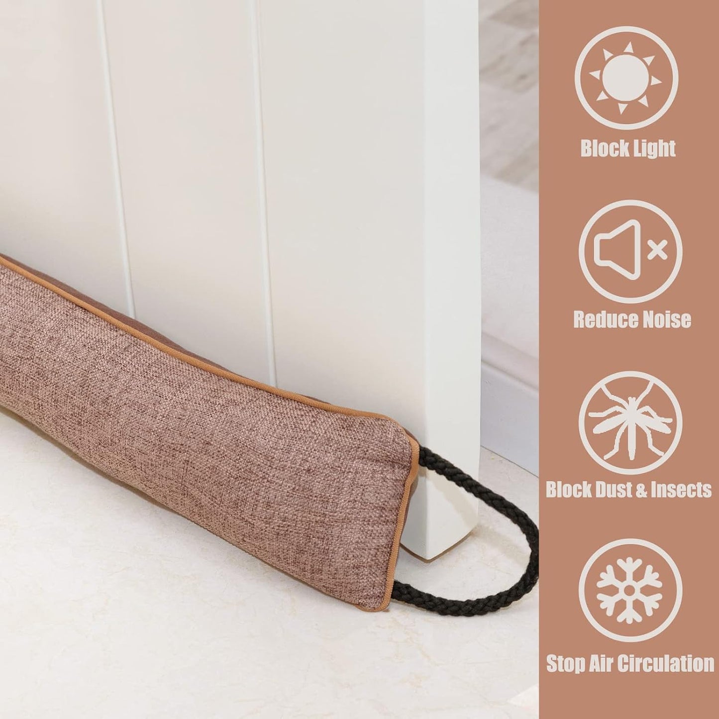Under Door Draft Stopper Decorative Wind Stopper 36 inch for Door & Window, Weighted Animal Air Draft Stopper for Bottom of Door with Hanging Loops - Brown Dog
