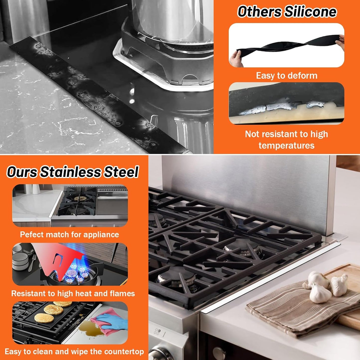 Stainless Steel Stove Gap Covers (2PCS),Stove Gap Filler,Range Trim Kit,Stove Guard for Kitchen Oven Gap Between Stovetop and Counter,Easy Clean Heat Resistant,Adjustable Length 13.8'' to 27.5'',Black