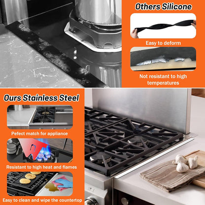 Stainless Steel Stove Gap Covers (2PCS),Stove Gap Filler,Range Trim Kit,Stove Guard for Kitchen Oven Gap Between Stovetop and Counter,Easy Clean Heat Resistant,Adjustable Length 13.8'' to 27.5'',Black