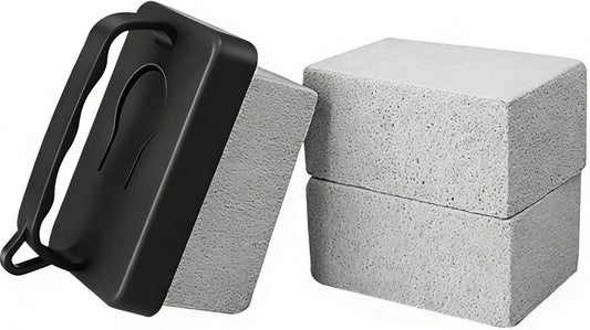 3-Pack Grill Pumice Stone Cleaning Kit with Heat-Resistant Handle | Pumice Grill Brick, Reusable Griddle & BBQ Scrubber, Stain Removal