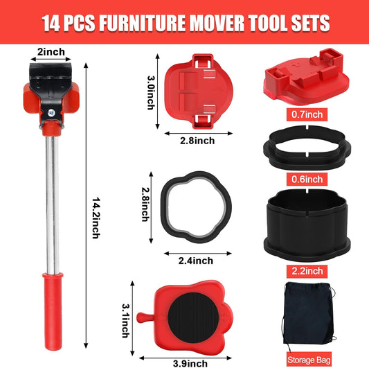 Furniture Lift Mover Tool Set, 14pcs Heavy Duty Lifter & Mover Sliders with 360° Swivel Wheels & Adjustable Height Lifting Lever for Moving Couches Sofas Refrigerators, Furniture Appliance