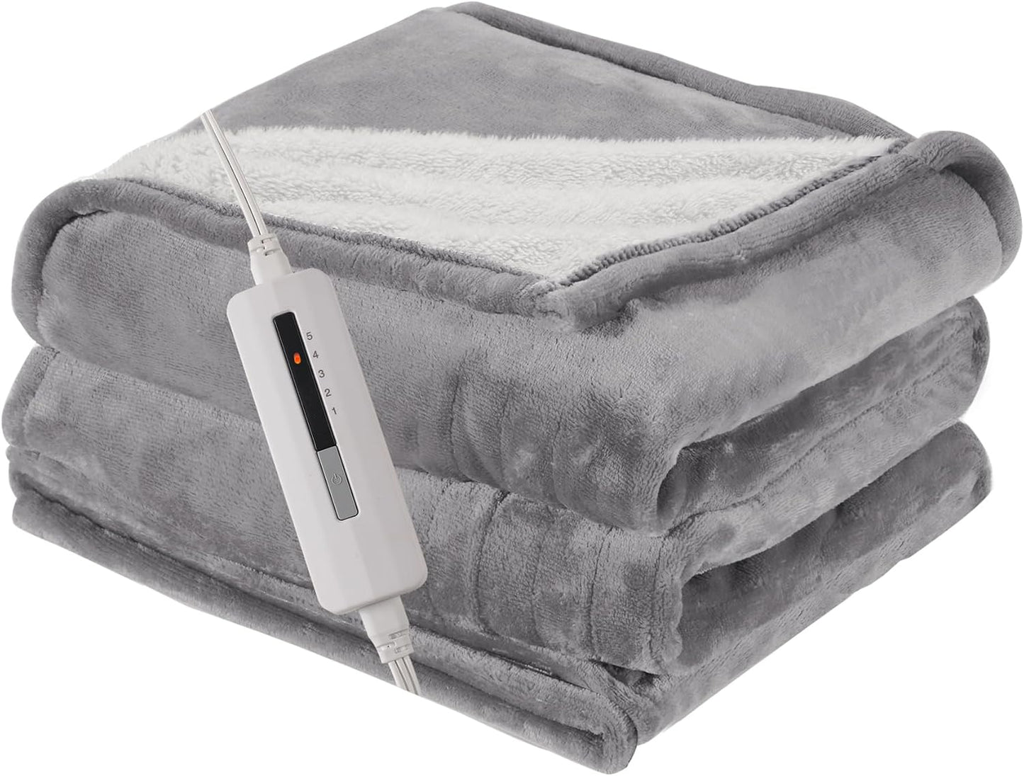 Electric Heated Blanket Full Size 72"x84" – Light Gray | ETL for Safe Overnight, 4 Heat Settings & 10H Auto Off, Dual-Sided Microplush Sherpa for Home Night, Machine washable