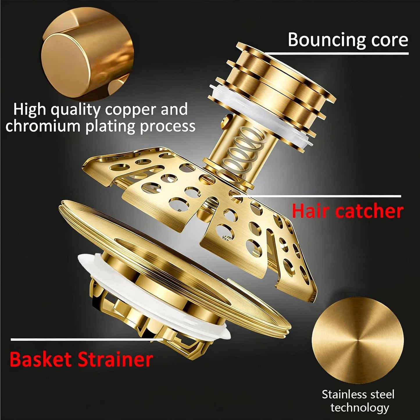 AzWzz Universal Tub Stopper Bathtub Drain Plug, Pop Up Tub Drain Hair Catcher, Drain Cover with Strainer, for 1-3/8 to 2in Bath Drain Hole