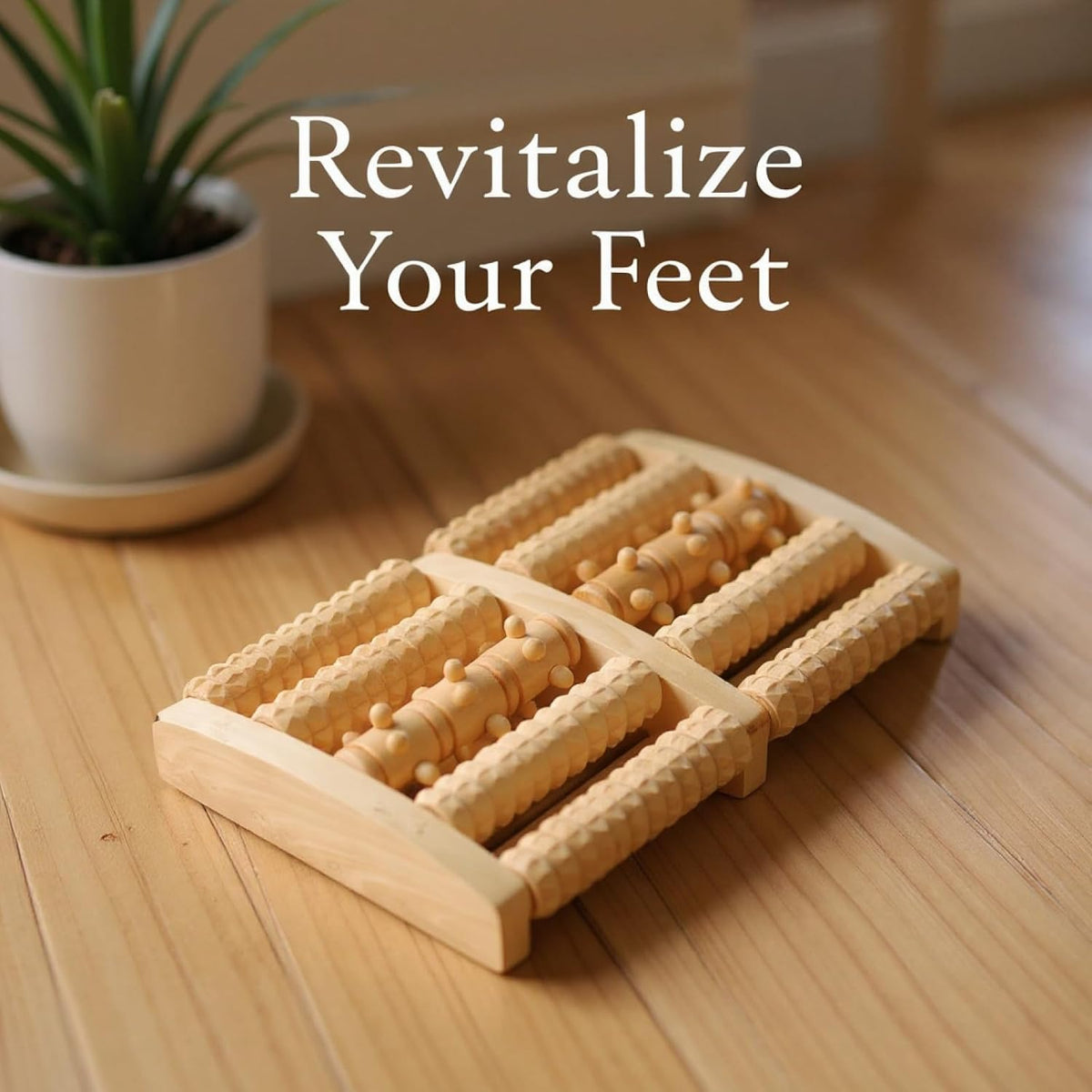 Varku Wooden Foot Roller Massager, 5-Row Spiked Reflexology Foot Massager, Arch-Shape Design, Foot Circulation Support, Portable Foot Health Tool, Muscle Discomfort Soother
