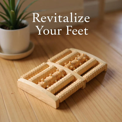 Varku Wooden Foot Roller Massager, 5-Row Spiked Reflexology Foot Massager, Arch-Shape Design, Foot Circulation Support, Portable Foot Health Tool, Muscle Discomfort Soother