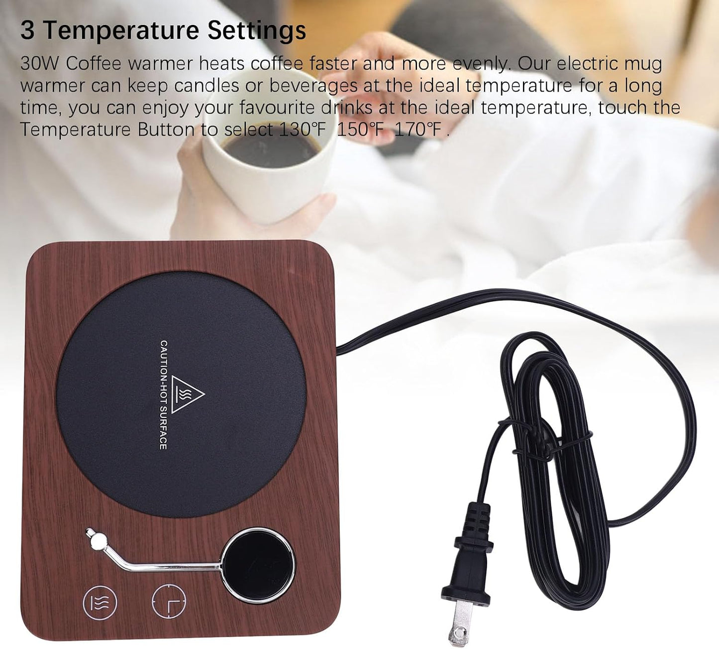 , 30W 4H Auto Shut Off Mug Warmer Electric with 3 Temp Settings, Warmer for Beverage Coffee Tea (US Plug)
