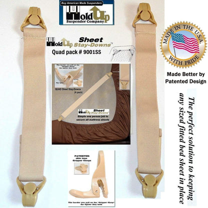 Holdup Bed Sheet Stay-Downs Short Quad USA Patented Plastic Gripper Clasps
