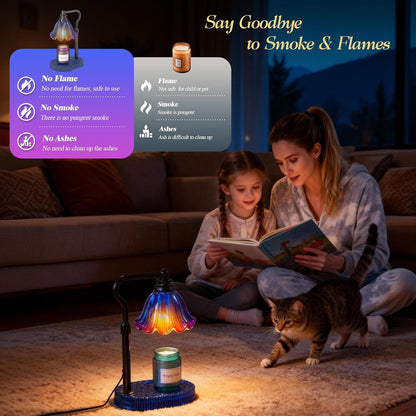 Flower Candle Warmer Lamp,Adjustable Timer & Dimmer(Green) | Adjustable height fits jars. Timer & dimmer safe melt. 2 bulbs & heat-proof base. Perfect for bedroom, office, or gifting.