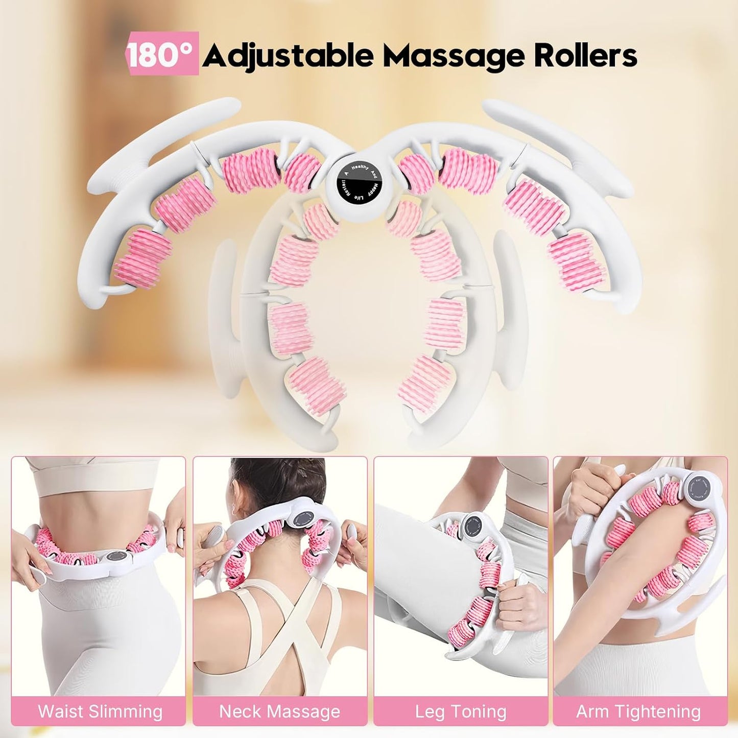 Anti-Cellulite Massage Roller with Handles for Legs & Thighs | Textured roller with detachable handles for legs, thighs and buttocks; compact design for easy storage.