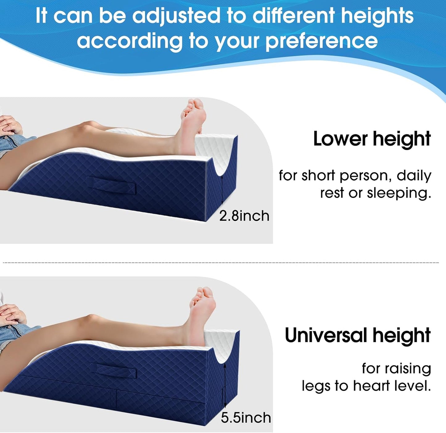 TranquilRelax Leg Elevation Pillows for After Surgery, Wedge Pillow, Grey | Memory Foam, All-around Knee & Ankle Support for Swelling, Height-adjustable, Nop-Slip Bottom, Washable Cover, Single-leg