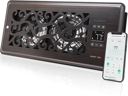 Howeall 4" x 10" Super Quiet Register Booster Fan - Upgrade Smart Register Vent with Ionizer and Dual Intelligent Thermostat Control - Heating Cooling Vent Fan Booster - Charleston Design (ORB)
