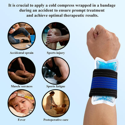 4-Pack Ice Pack Strap,Stretchable- 35.5"x3" Adjustable Hook and Loop Elastic Holder & Resuable Extender Belt for Secure Ice Pack Wrap, Blue