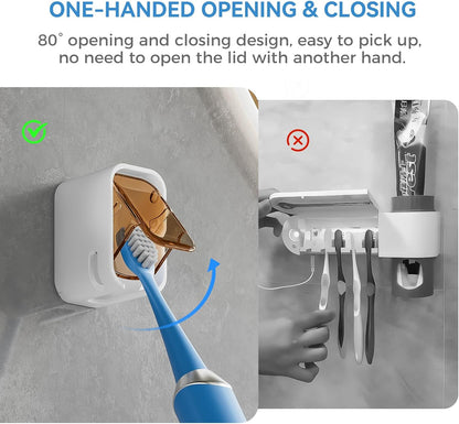 MOPMS Single Slot Toothbrush Holders Wall Mounted with Cover for Bathrooms | 2PCS Toothbrush Cover for Shower, Single Toothbrush Dispenser Storage Organizer for Family & Travel