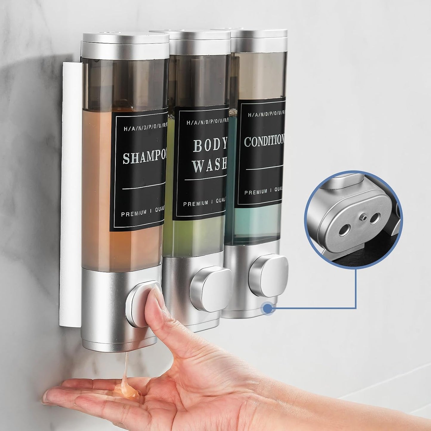 Cabo Deseado Shower Soap Dispenser Wall Mounted No Drill Shampoo Dispenser for Shower Wall Shampoo and Conditioner Dispenser Bathroom Hotel 3 * 350ml Gungray with Labels