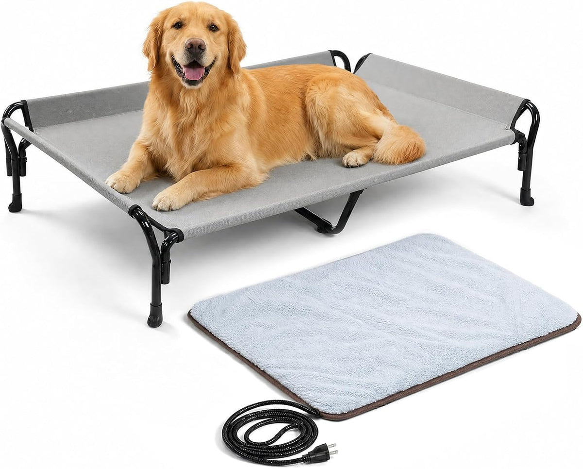 Veehoo Elevated Dog Bed with Plush Heated Pad, Raised Dog Bed for Cat & Dog