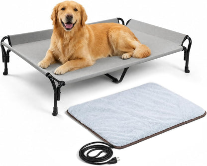 Veehoo Elevated Dog Bed with Plush Heated Pad, Raised Dog Bed for Cat & Dog