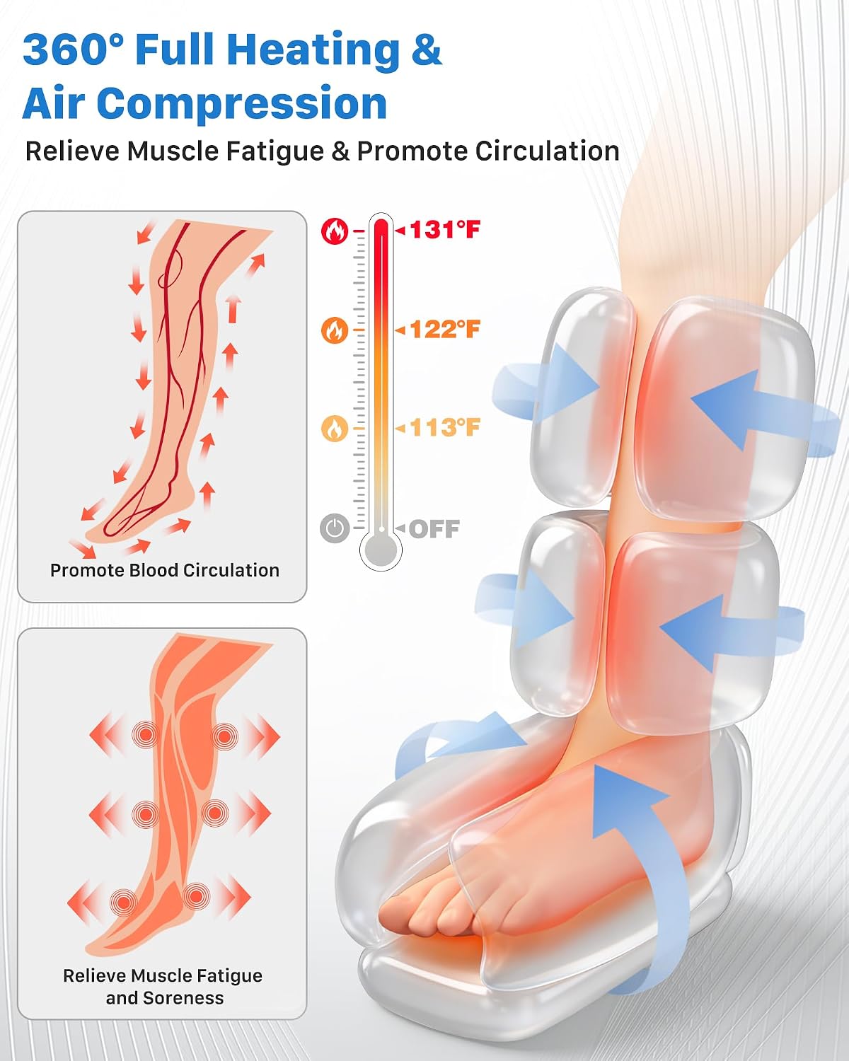Air Compression Leg Massager with Heat for Foot & Calf Fast Recovery | Sequential Legs Recovery System for Circulation, 9 Intensity, 6 Modes, 3 Heat, for Lower Calf Soothe Aches & Daily Relaxation