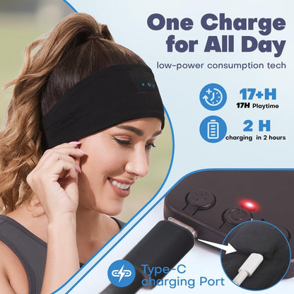 Sleep Headphones Bluetooth Headband for Side Sleeper 2-Pack, 17H Playtime, Wireless Headband Headphones with HD Stereo Speakers for Workout,Running,Yoga, Ideal Gifts for Men, Women, Teens