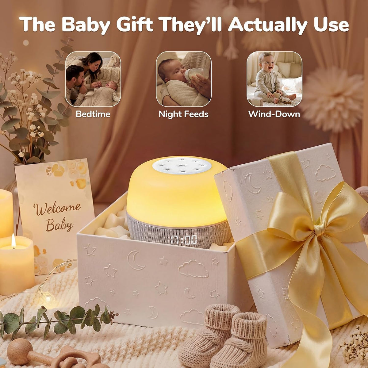 Mewaii White Noise Sound Machine Baby, 34 Sounds, Sunrise Alarm Clock