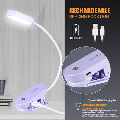 VAVOFO Rechargeable Book Light, 14 LEDs Eye Care Clip On Amber Reading Light for Bookworms Reading in Bed with 9 Colors 9 Brightness (Blue)