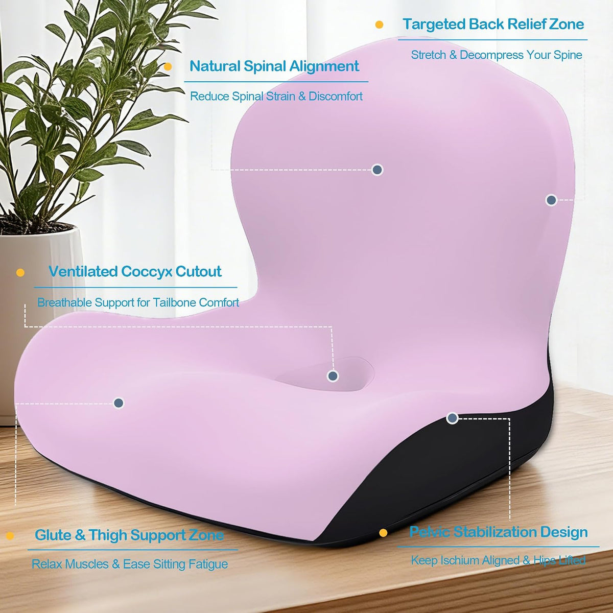 Seat Cushion for Office Chair and Car, L-Shaped Ergonomic Car Seat Cushions, Memory Foam Chair Cushion, Lumbar Support Pillow for Wheelchair, Car, Home, Office, Desk, Black