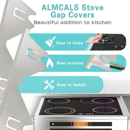 Stove Gap Covers Stainless Steel, 2 Pack Stove Gap Filler Easy Retractable Length 13.8" to 27.5", Width 0.79" Stove Gap Guards Range Trim Kit, Heat Resistant Guard Between Stove Top & Counter