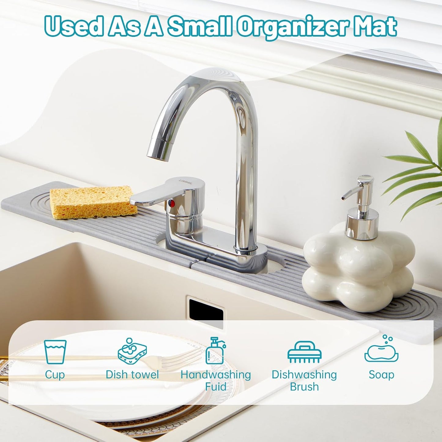 Stone Faucet Mat for Kitchen Sink Oval Hole Bathroom sink splash guard | Water-Absorbing Diatomite Stone Drying Mat & Sink Protectors Absorbent Stone Tray for Bathroom Counter, Oval Hole 6.5" x 2.5"