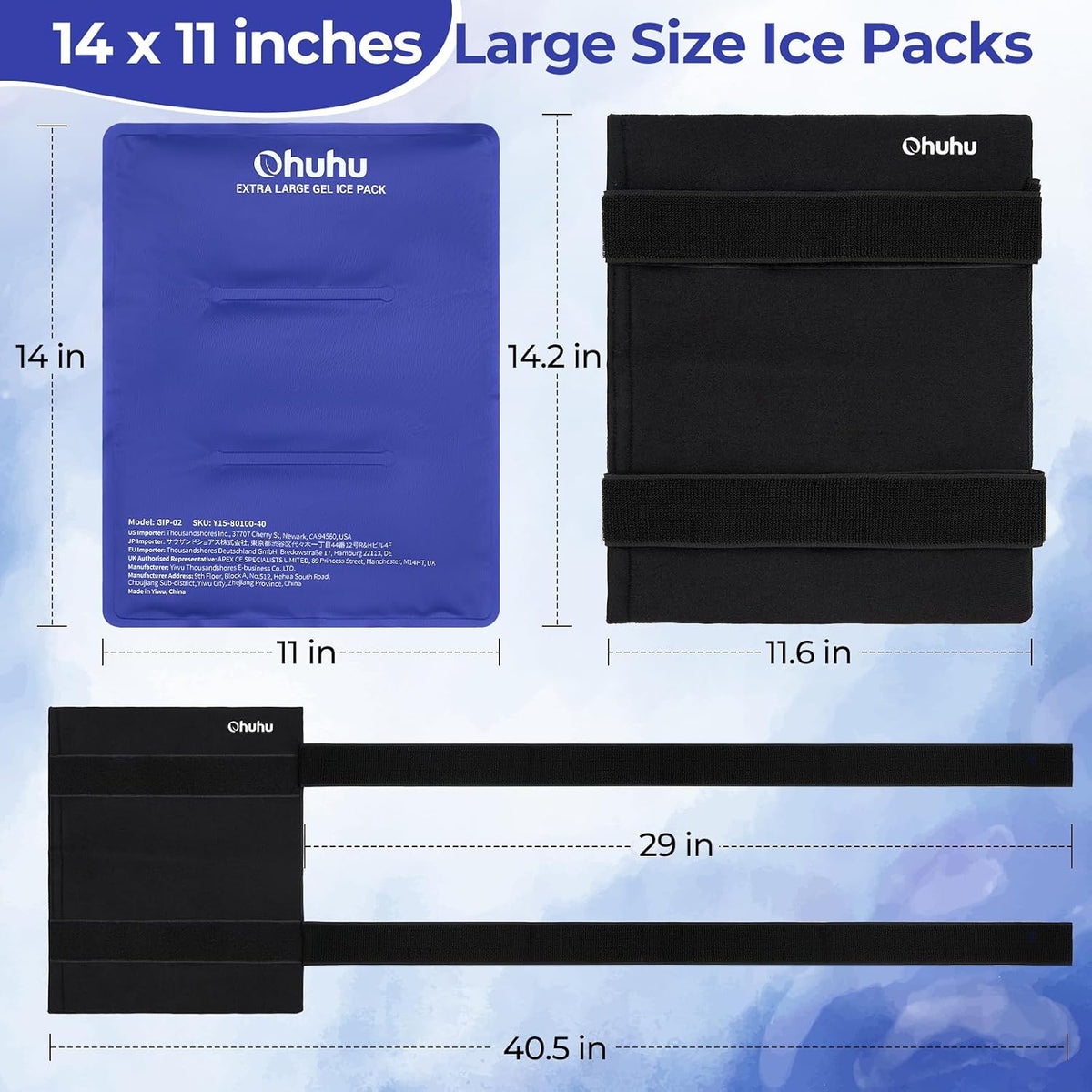 Ohuhu Ice Pack for Injuries Reusable 2 Pack 14"x11" Hot Cold Pack Wrap